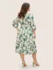 Tropical Print Belted Gathered Lantern Sleeve Dress sold by Bloomchic