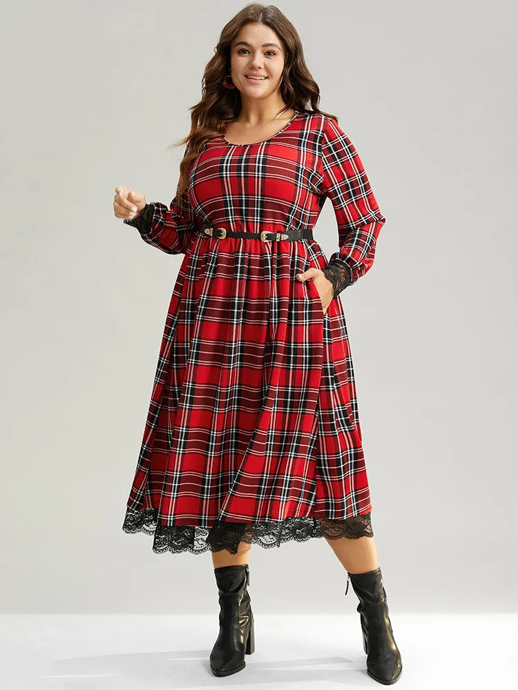 Plaid Guipure Lace Elastic Waist Gathered Dress sold by Bloomchic product image thumbnail 5