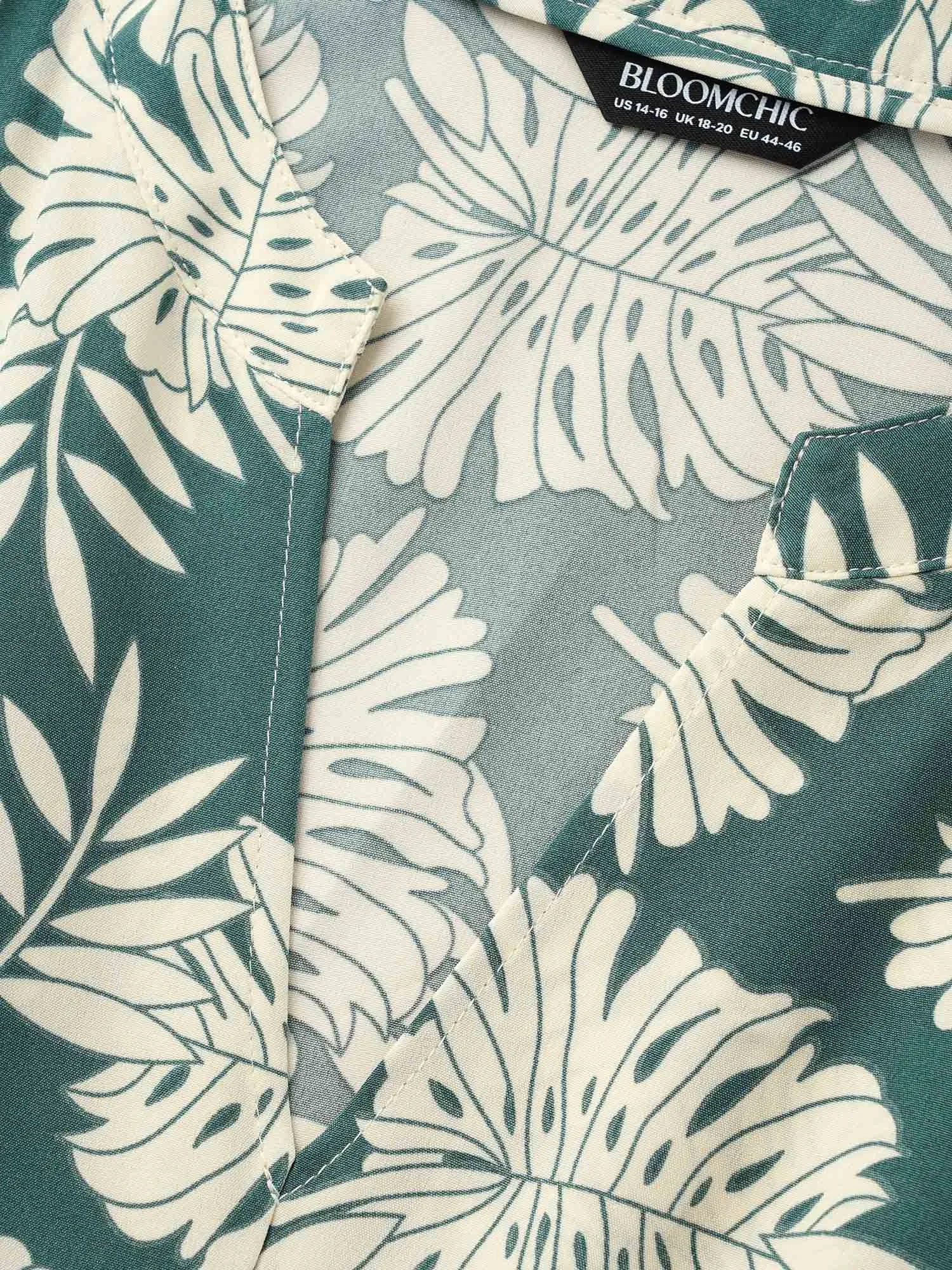 Tropical Print Belted Gathered Lantern Sleeve Dress sold by Bloomchic product image thumbnail 5