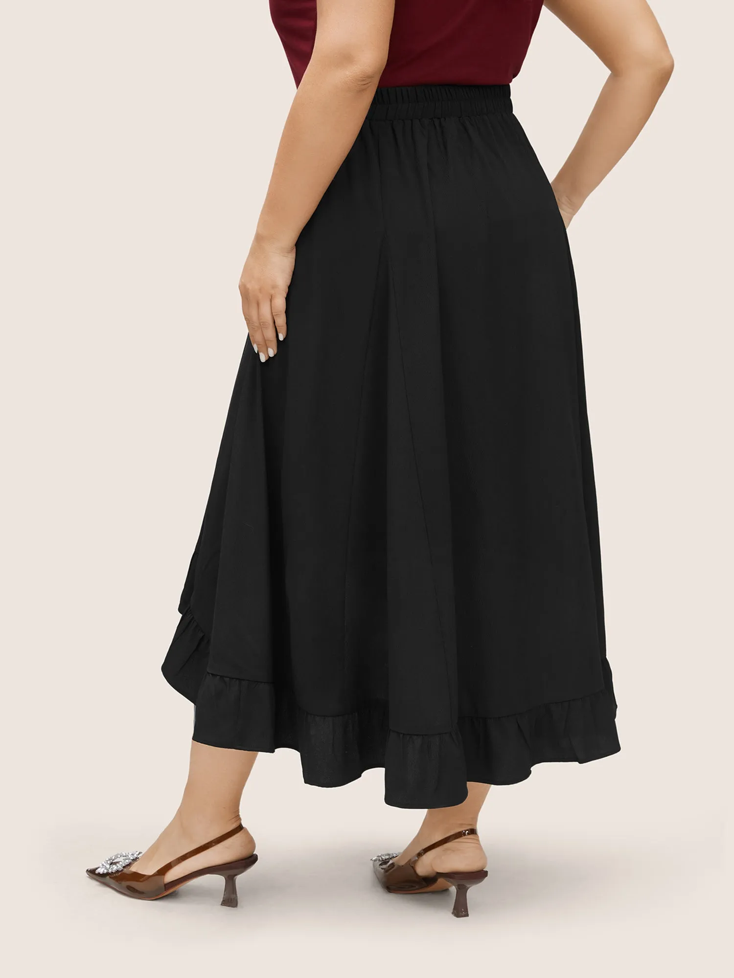 Plain Asymmetrical Flutter Hem Elastic Waist Skirt sold by Bloomchic product image thumbnail 4