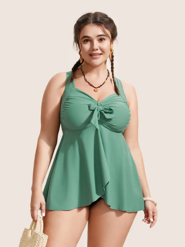 Plain Knotted Gathered Slit Front Swim Top sold by Bloomchic