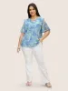 Watercolor Floral Frill Trim Shirred Blouse sold by Bloomchic