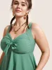 Plain Knotted Gathered Slit Front Swim Top sold by Bloomchic