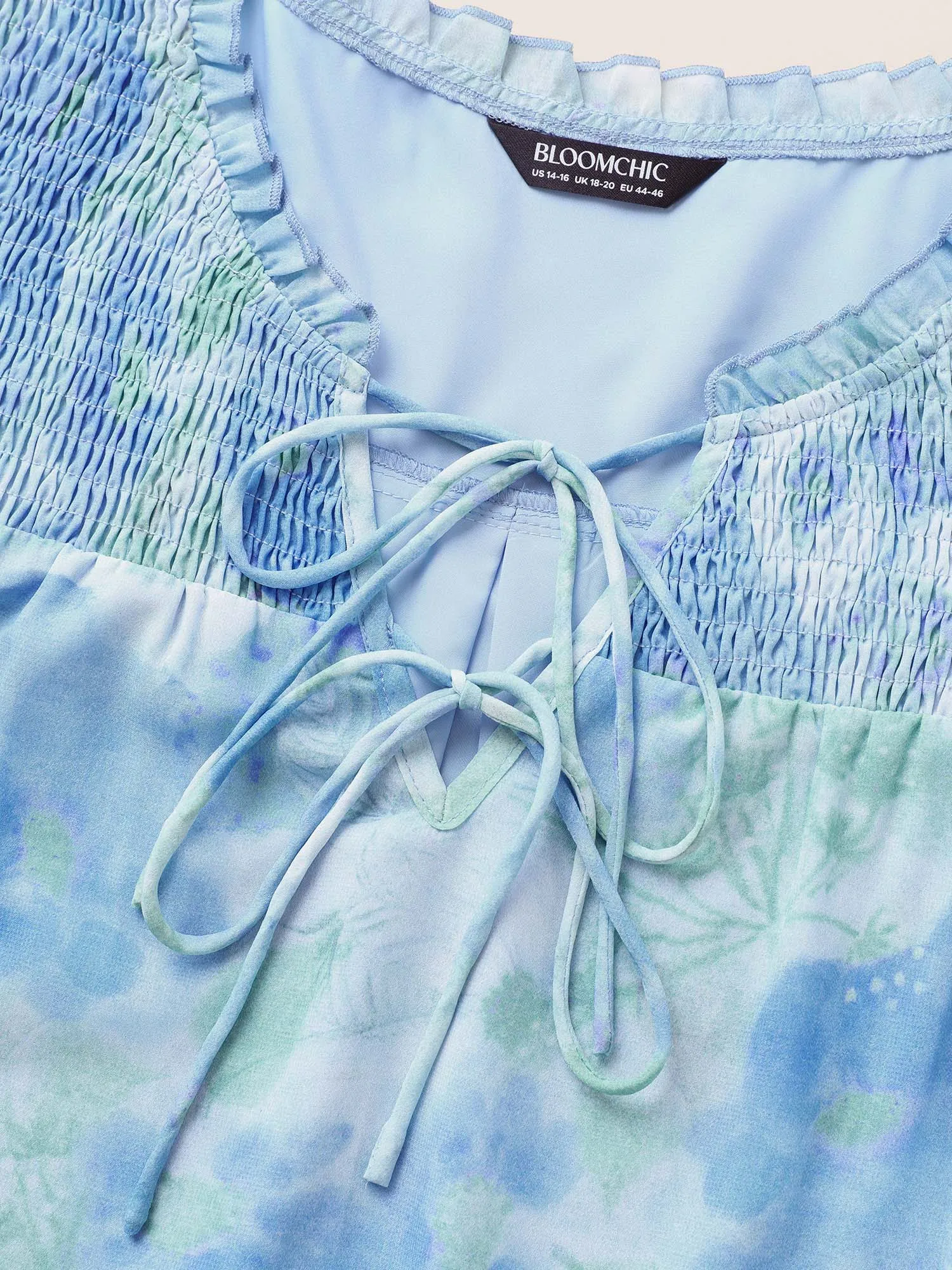 Watercolor Floral Frill Trim Shirred Blouse sold by Bloomchic product image thumbnail 5