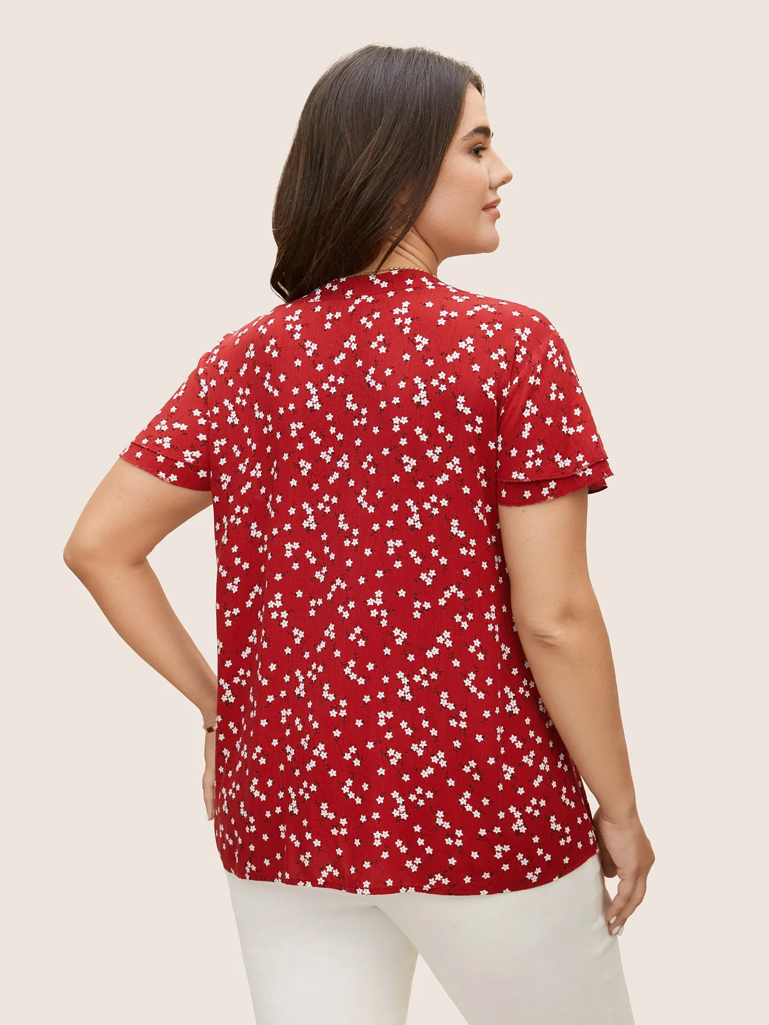 Ditsy Floral Pleated Button Detail Tiered Ruffles Blouse sold by Bloomchic product image thumbnail 5