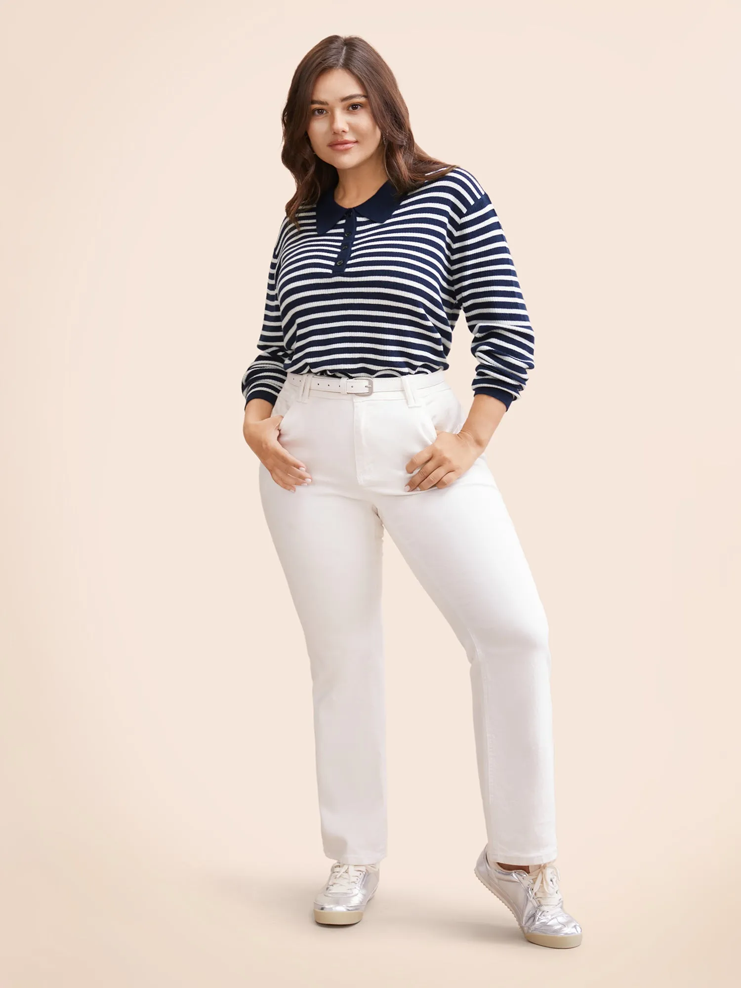 Polo Neck Striped Button Up Pullover sold by Bloomchic product image thumbnail 3