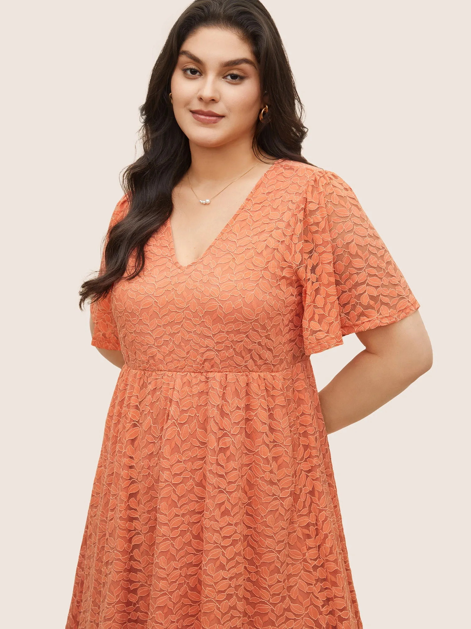 Plain Leaf Lace Panel Mesh Texture Dress sold by Bloomchic product image thumbnail 4