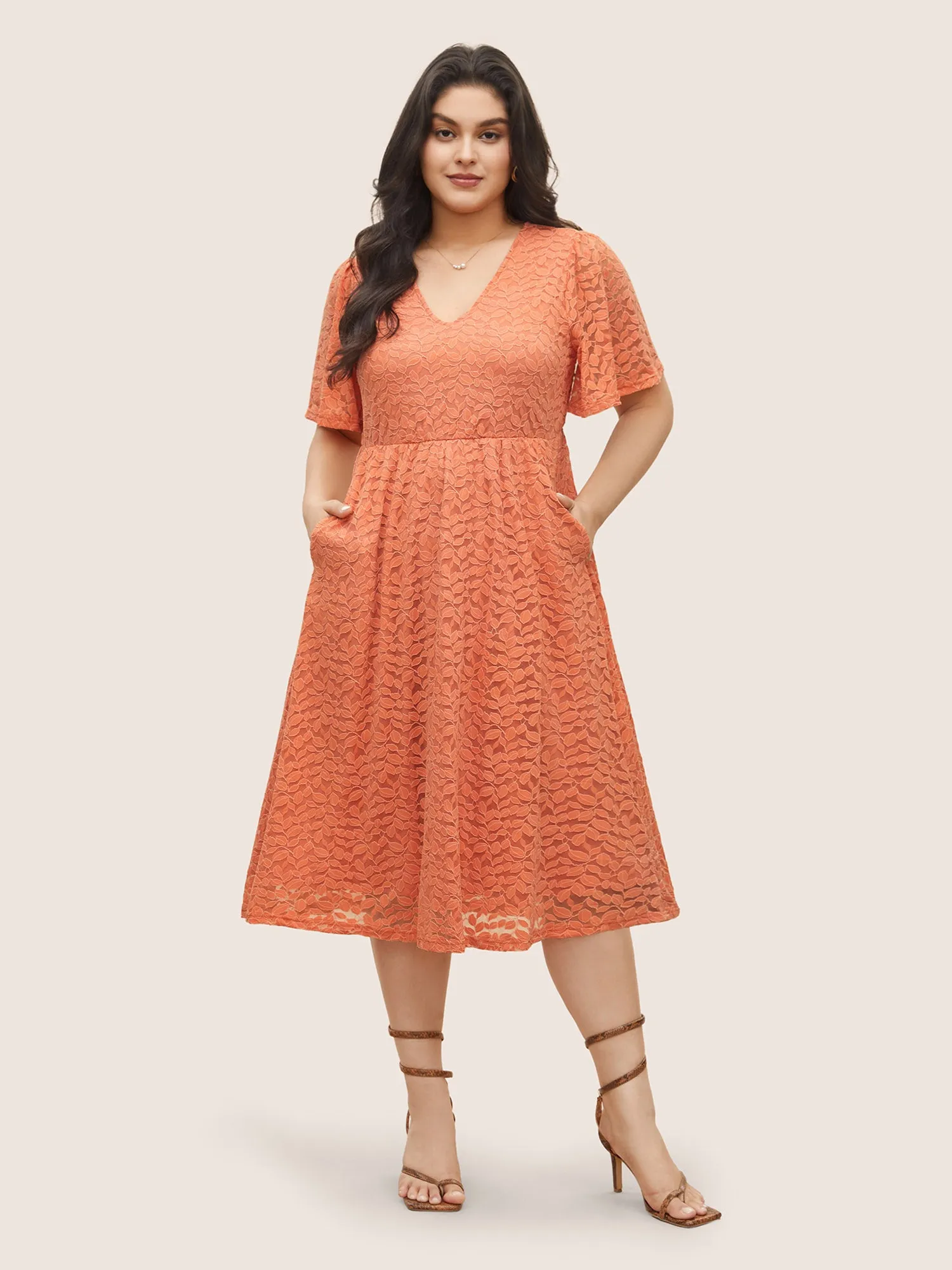 Plain Leaf Lace Panel Mesh Texture Dress sold by Bloomchic product image thumbnail 2