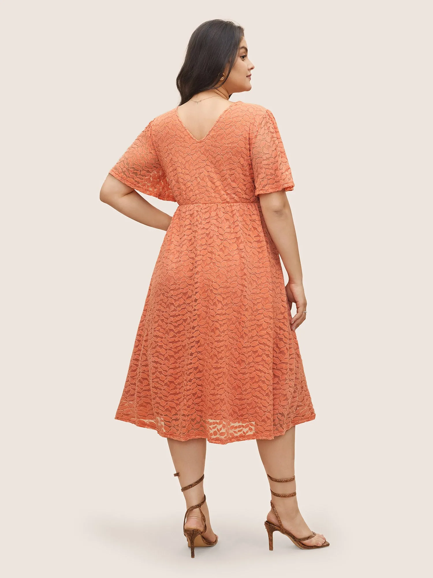 Plain Leaf Lace Panel Mesh Texture Dress sold by Bloomchic product image thumbnail 3