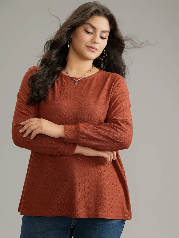 Solid Crew Neck Broderie Anglaise T-shirt sold by Bloomchic