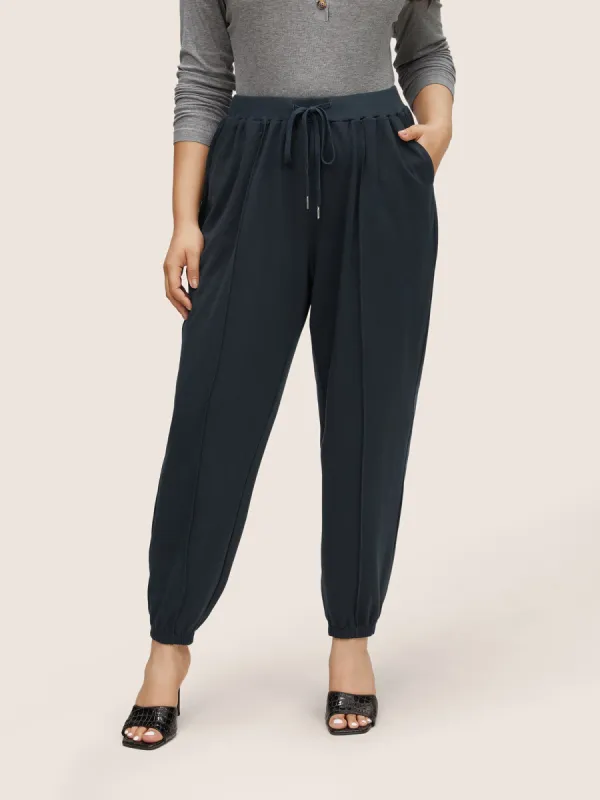 Solid Drawstring Elastic Waist Harem Pants sold by Bloomchic