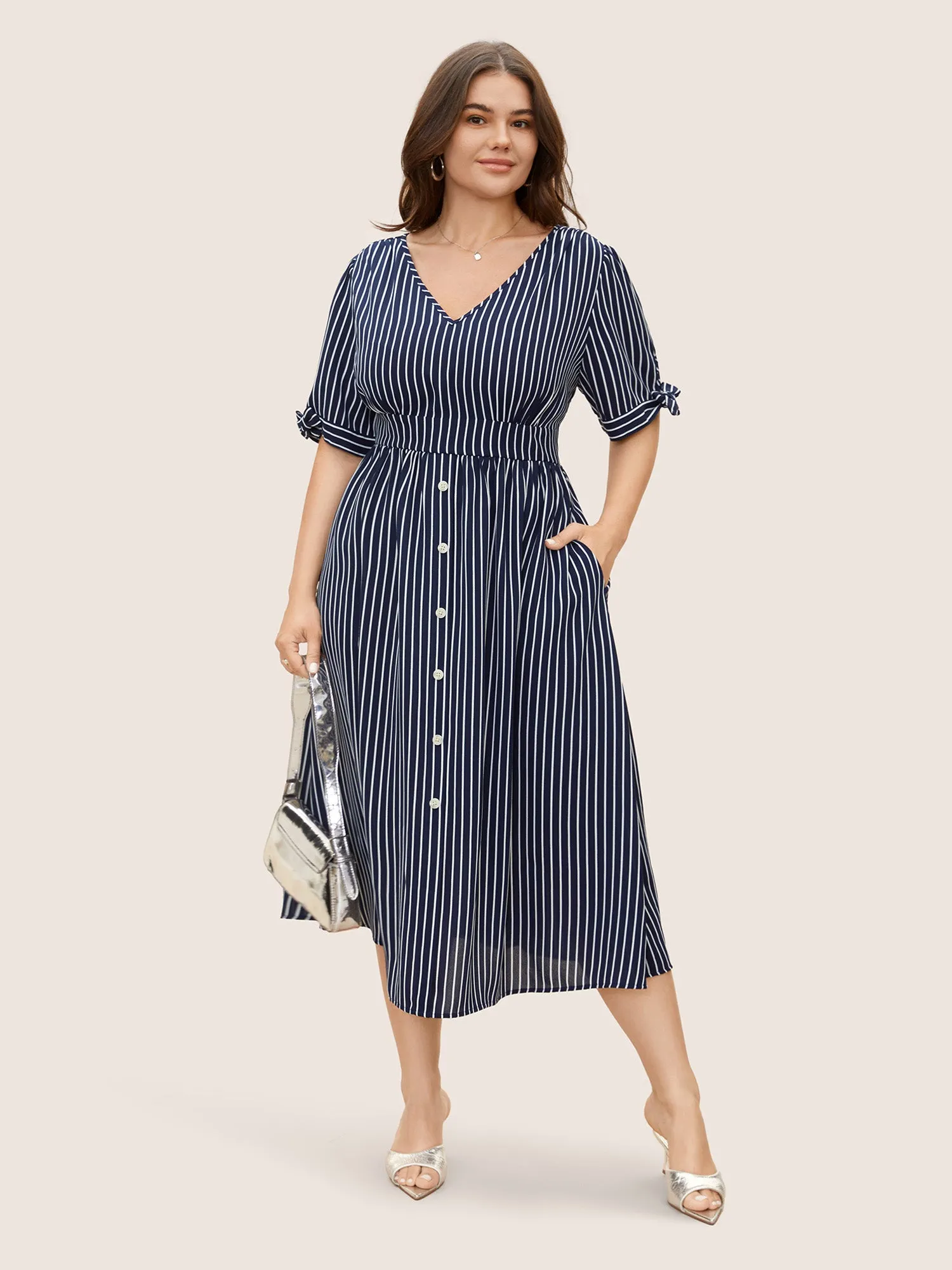 Striped Knot Sleeve Button Detail Dress sold by Bloomchic product image thumbnail 3