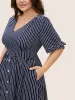 Striped Knot Sleeve Button Detail Dress sold by Bloomchic