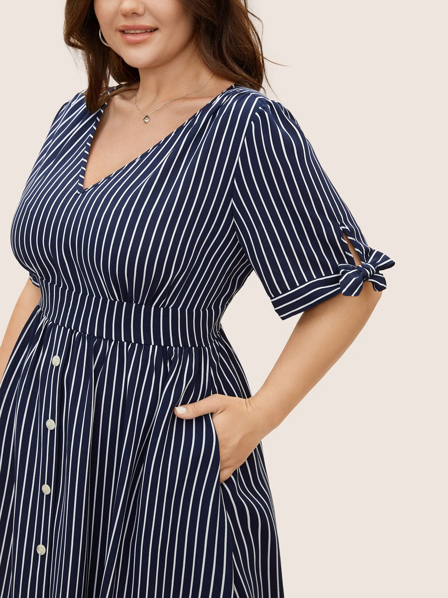 Striped Knot Sleeve Button Detail Dress sold by Bloomchic product image thumbnail 2