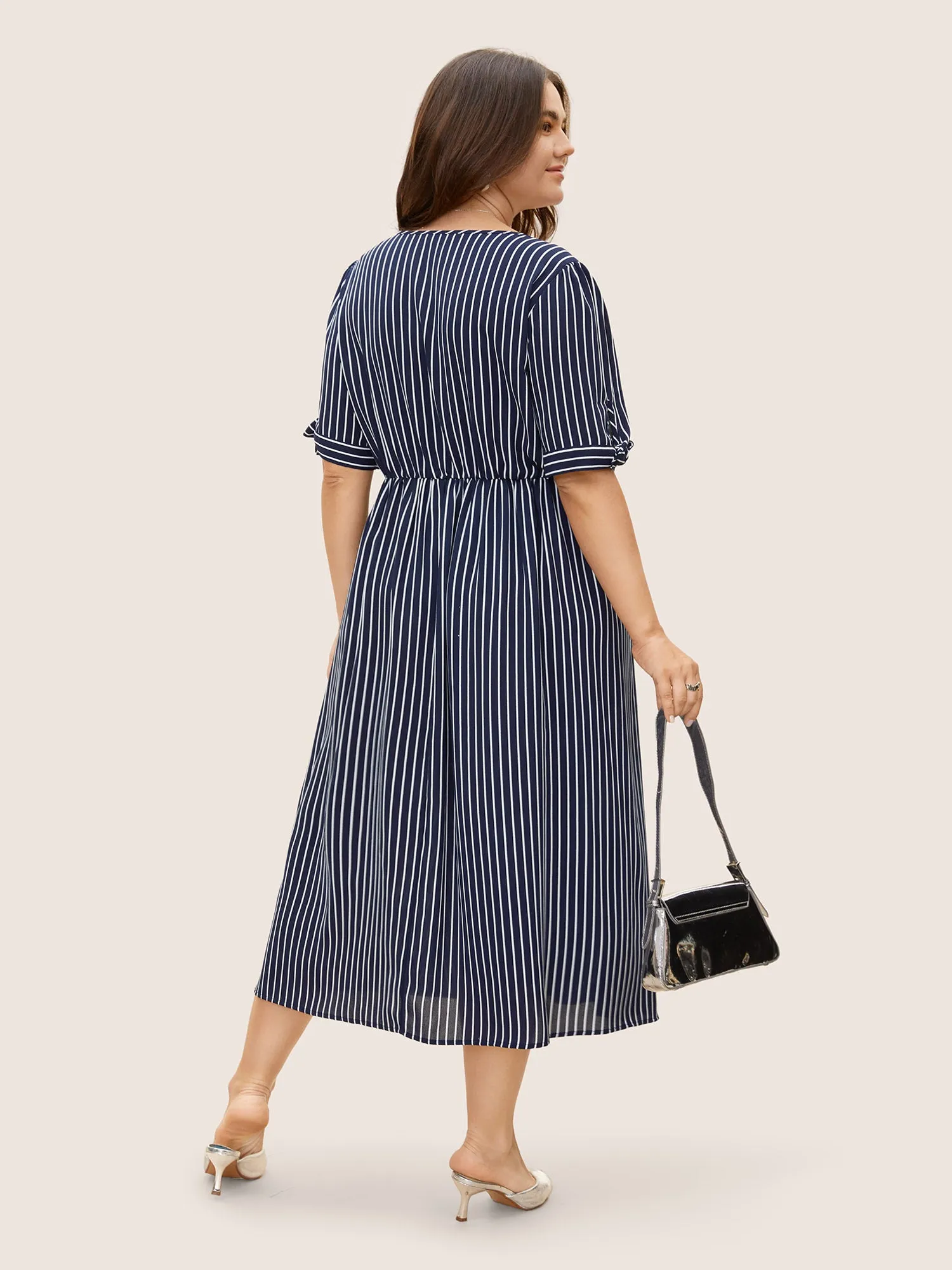 Striped Knot Sleeve Button Detail Dress sold by Bloomchic product image thumbnail 4