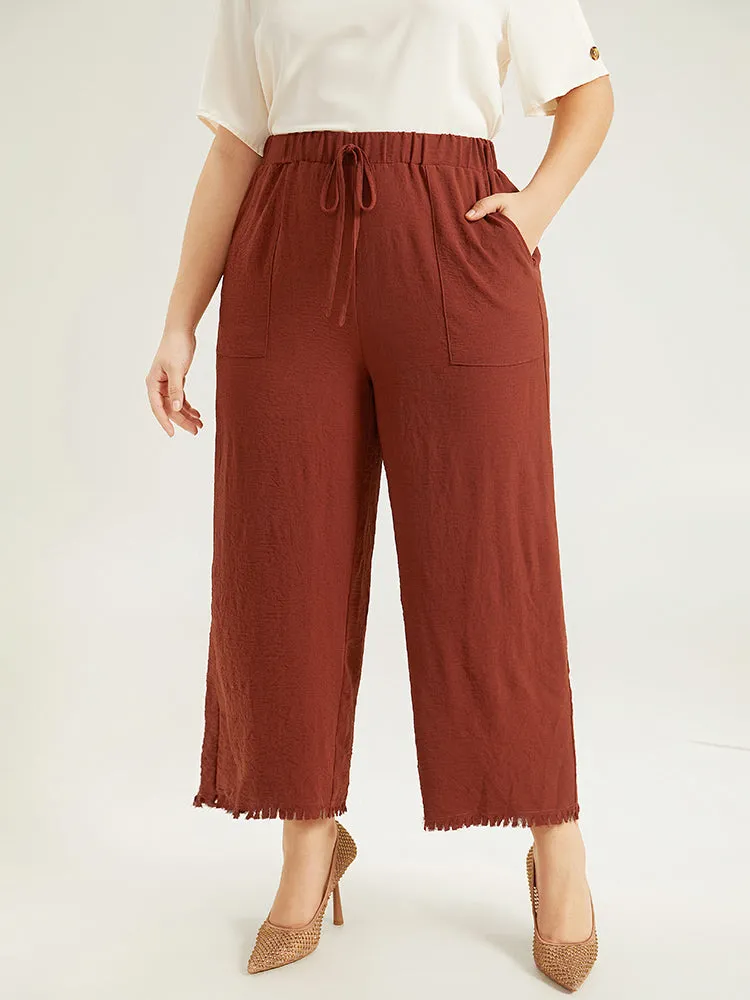 Plain Frayed Hem Pocket Bowknot Pants sold by Bloomchic