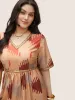 Geometric Contrast Embroidered Elastic Waist Dress sold by Bloomchic