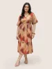 Geometric Contrast Embroidered Elastic Waist Dress sold by Bloomchic