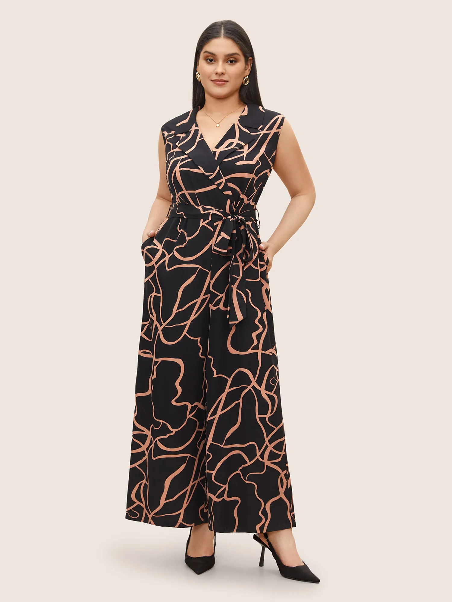 Abstract Print Suit Collar Belted Jumpsuit sold by Bloomchic product image thumbnail 3