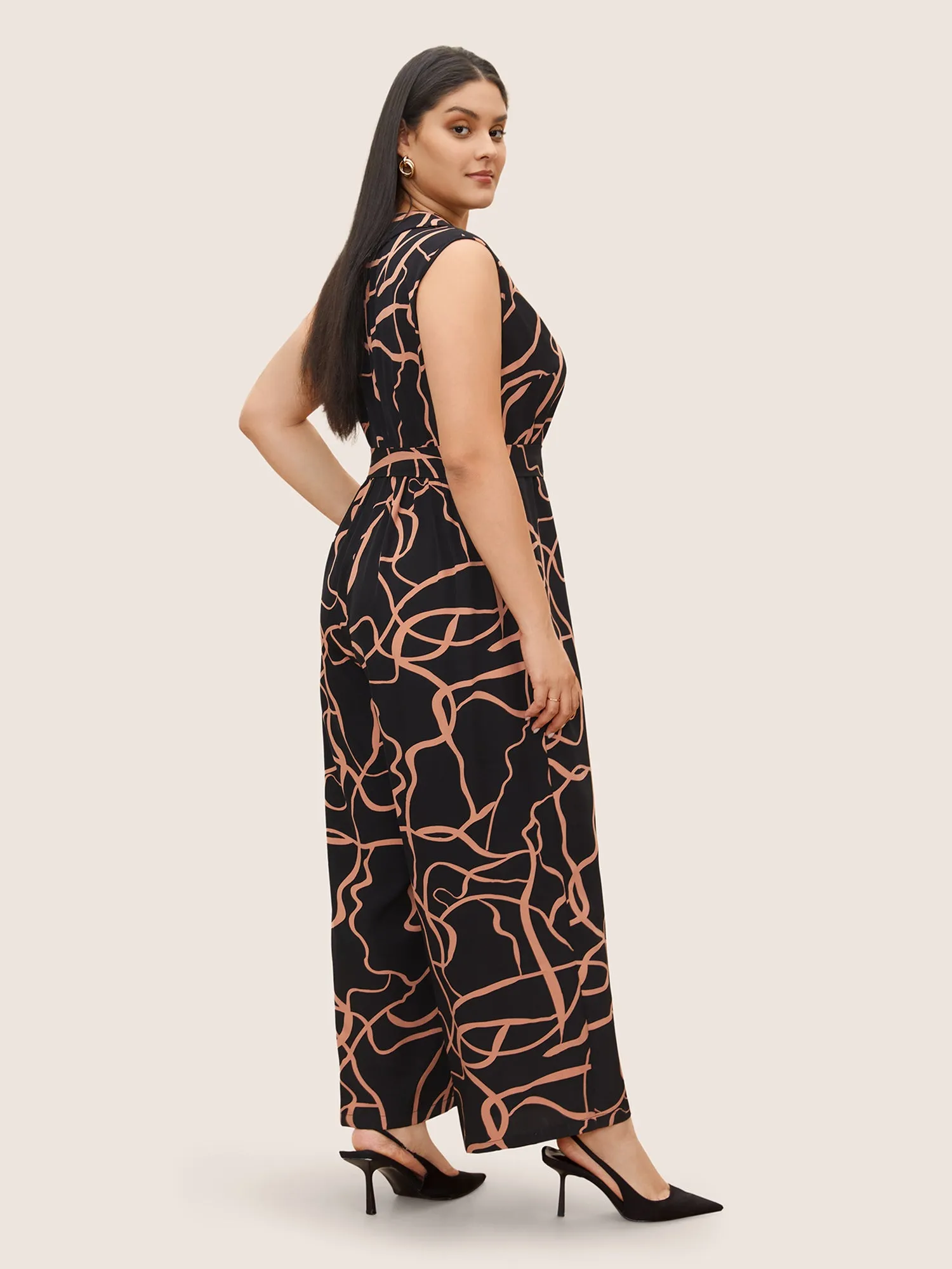 Abstract Print Suit Collar Belted Jumpsuit sold by Bloomchic product image thumbnail 4