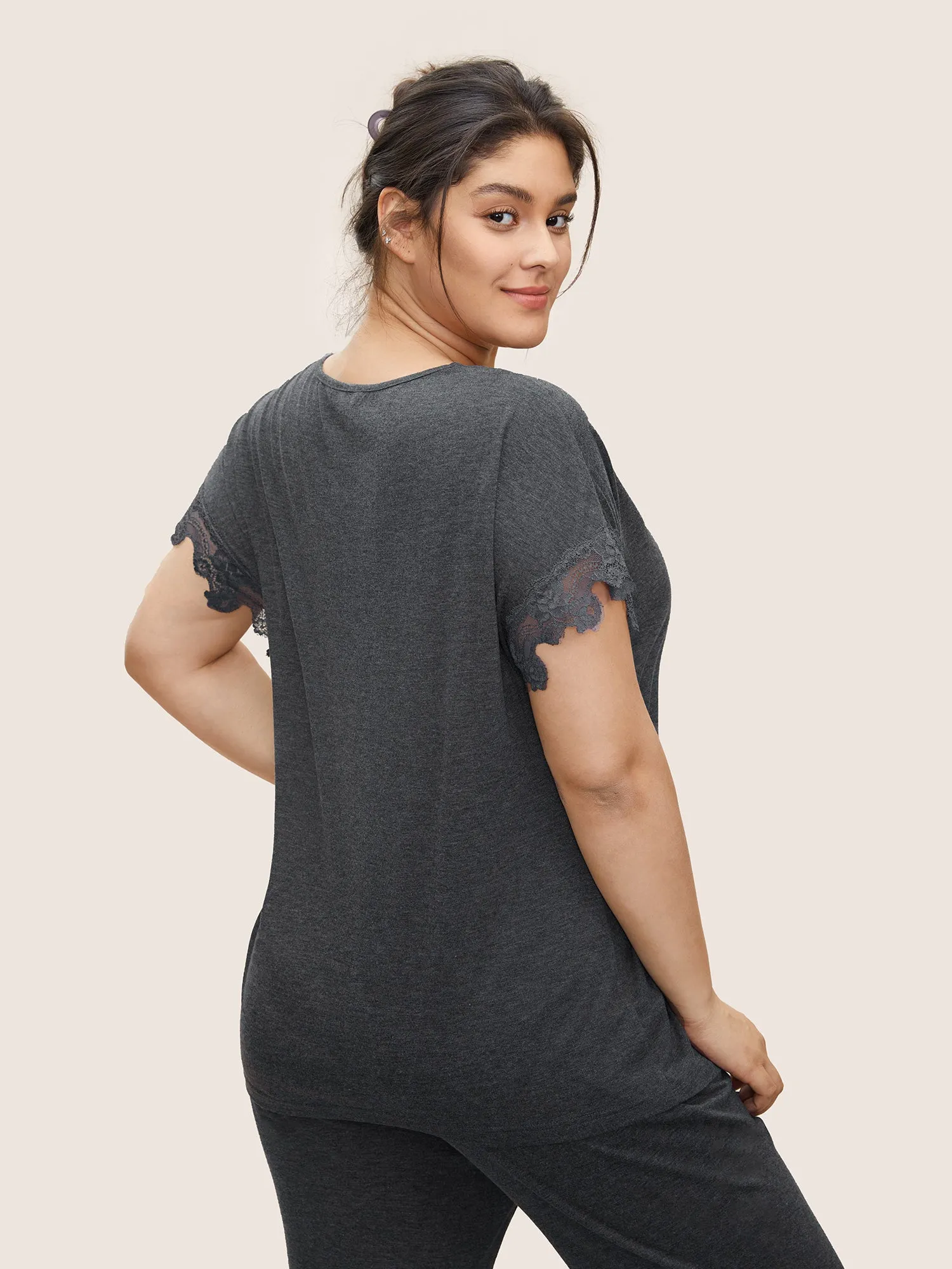 Plain Lace Panel Dolman Sleeve Sleep Top sold by Bloomchic product image thumbnail 2