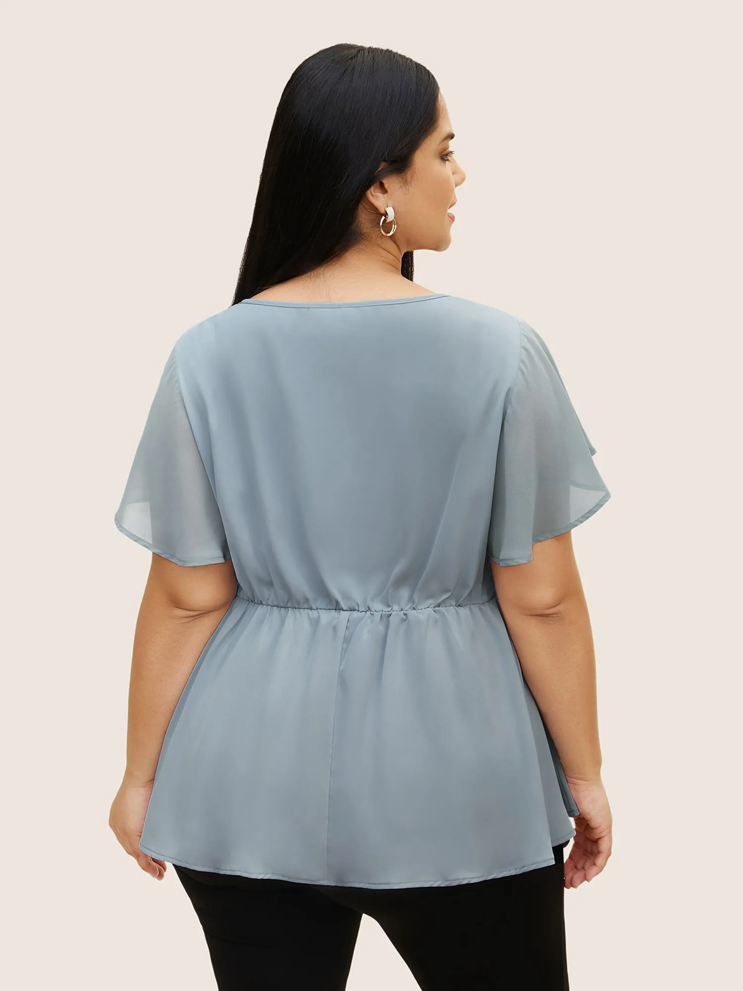 Round Neck Chiffon Patchwork Cut Out Blouse sold by Bloomchic product image thumbnail 4