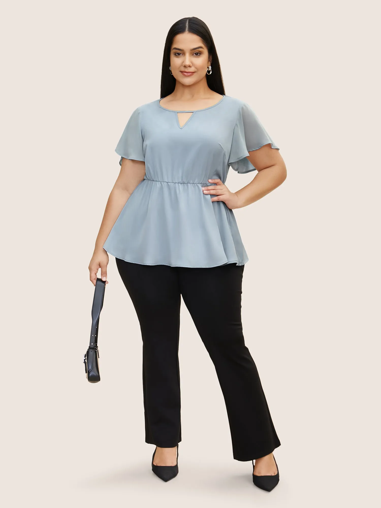 Round Neck Chiffon Patchwork Cut Out Blouse sold by Bloomchic product image thumbnail 2