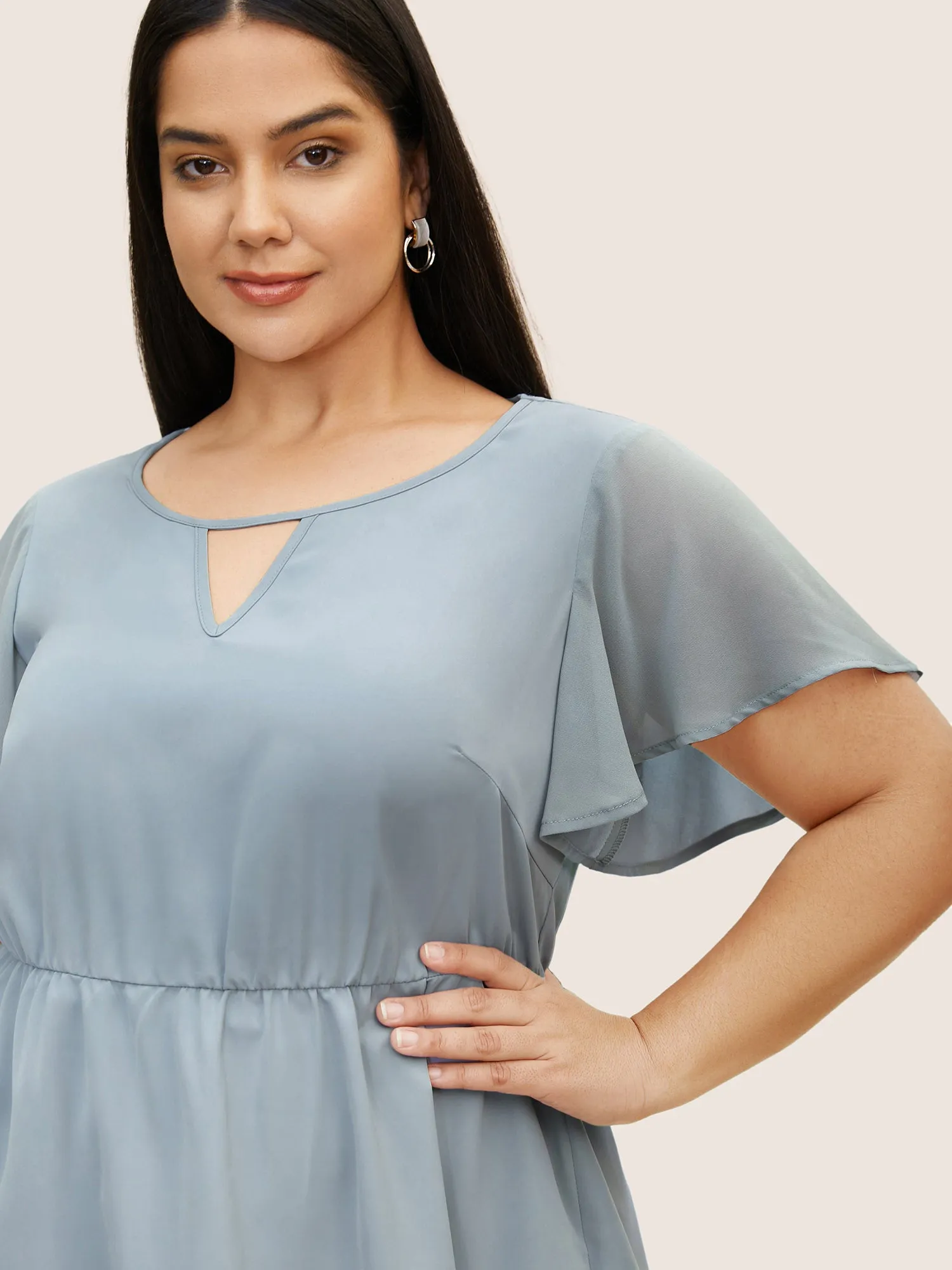 Round Neck Chiffon Patchwork Cut Out Blouse sold by Bloomchic product image thumbnail 3