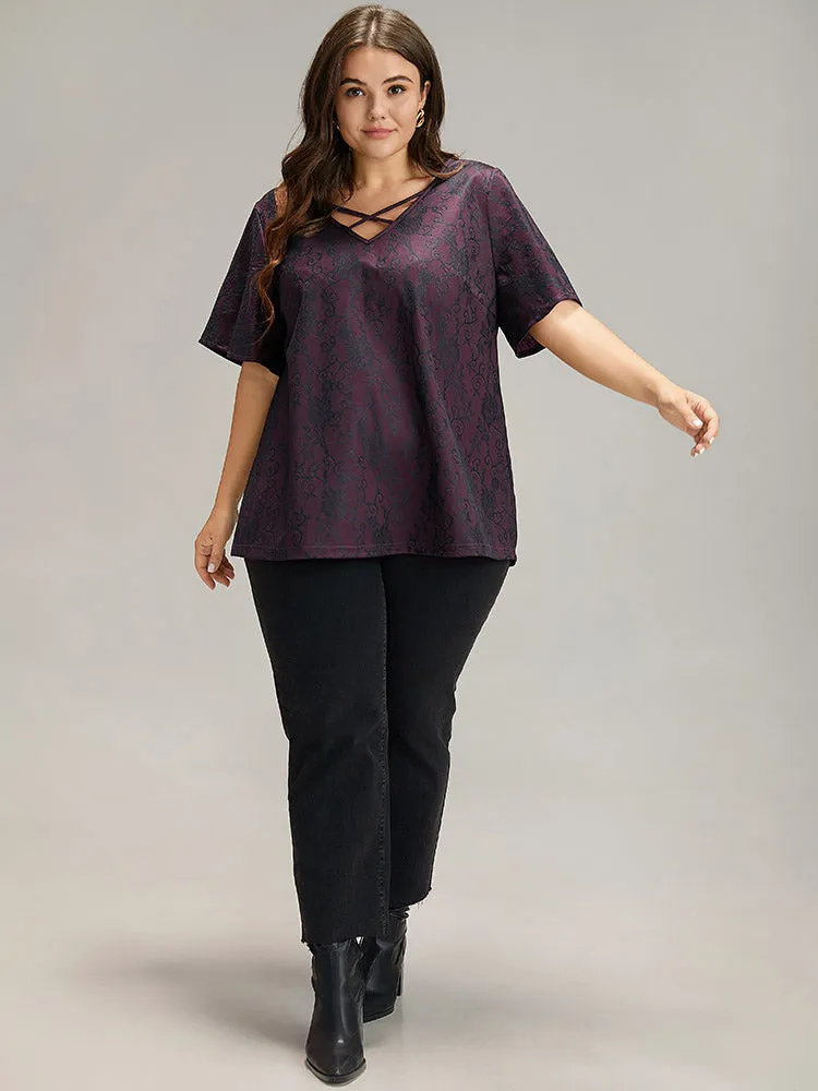 Lace Crisscross Neck T-shirt sold by Bloomchic product image thumbnail 4