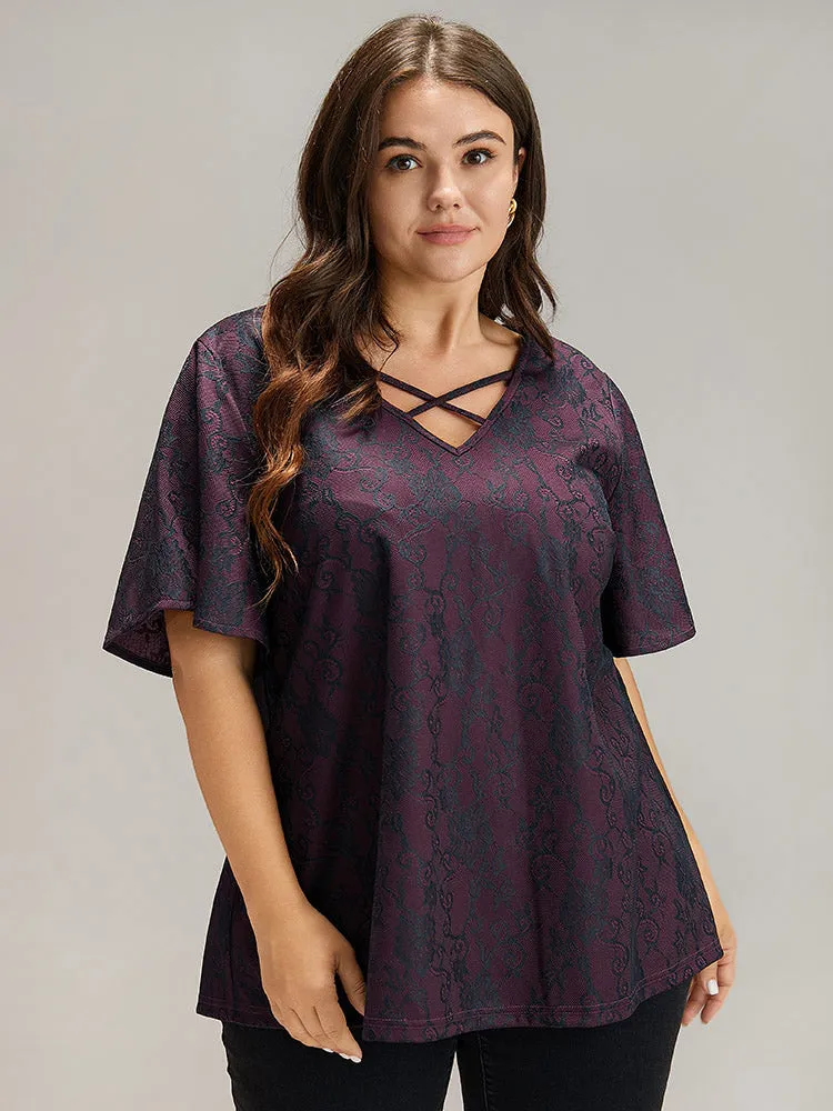 Lace Crisscross Neck T-shirt sold by Bloomchic product image thumbnail 2