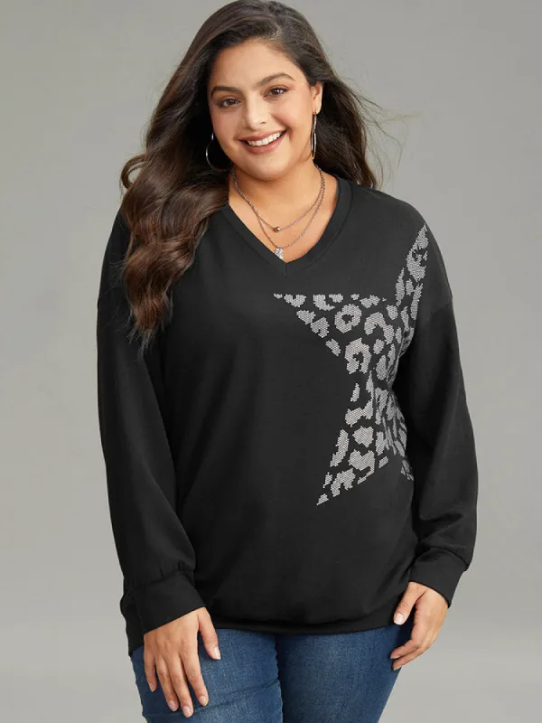 Leopard & Star Print Round Neck Sweatshirt sold by Bloomchic