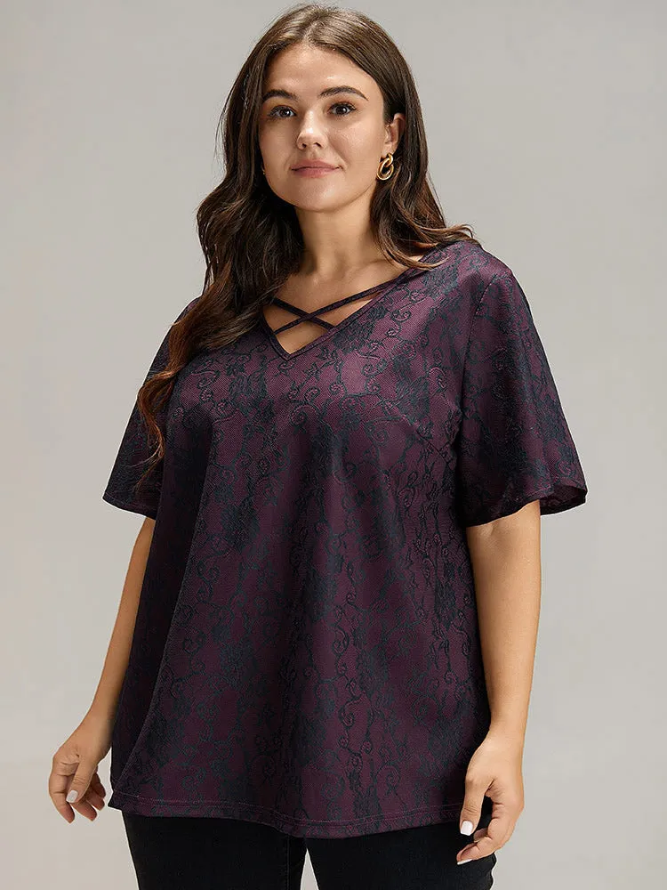 Lace Crisscross Neck T-shirt sold by Bloomchic product image thumbnail 3