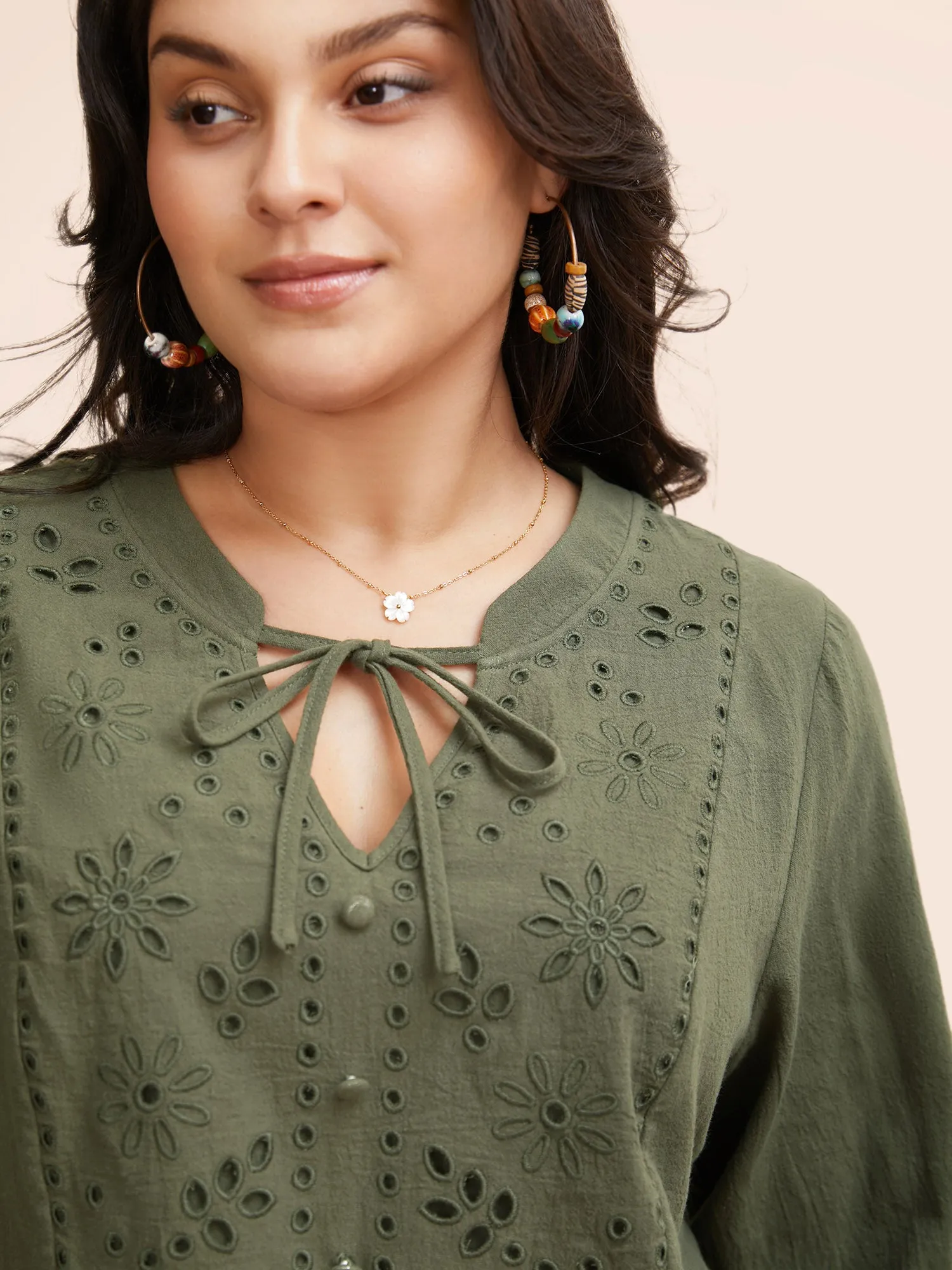 Broderie Anglaise Tie Knot Lantern Sleeve Blouse sold by Bloomchic product image thumbnail 3