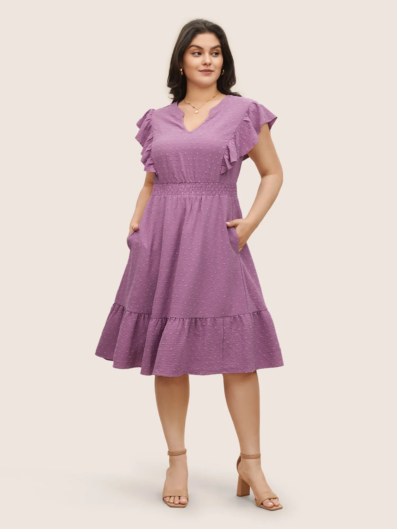 Solid Textured Shirred Patchwork Ruffles Dress sold by Bloomchic product image thumbnail 2