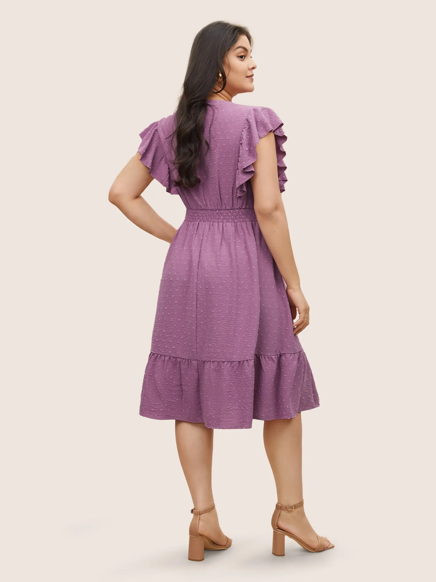Solid Textured Shirred Patchwork Ruffles Dress sold by Bloomchic product image thumbnail 3