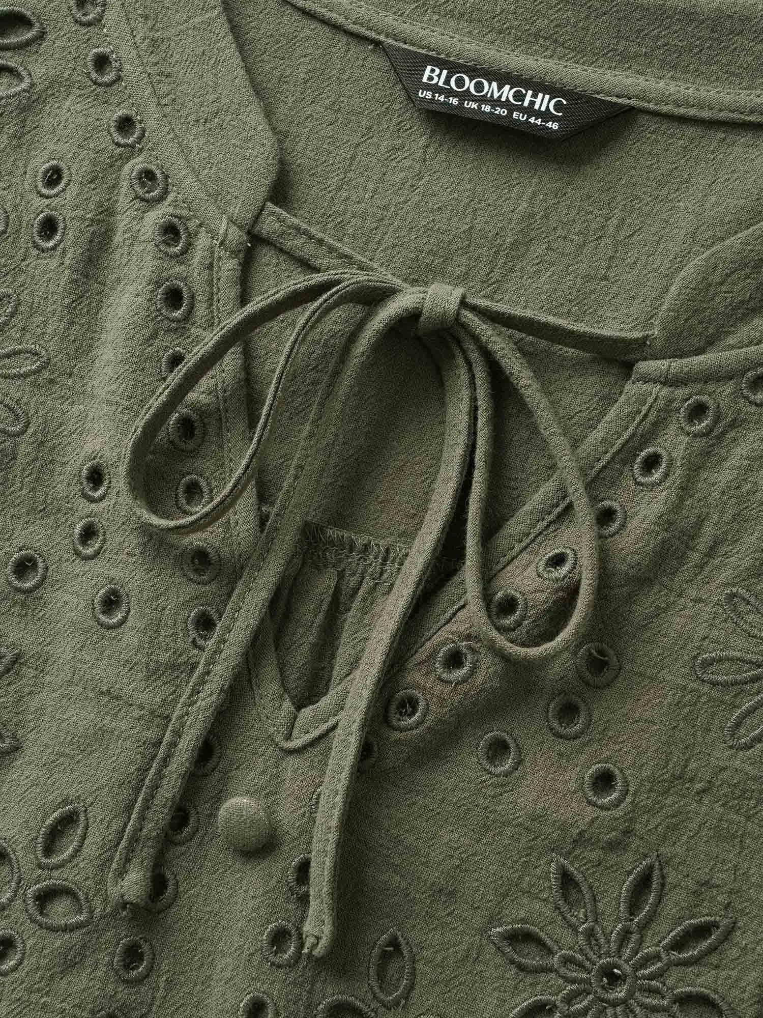 Broderie Anglaise Tie Knot Lantern Sleeve Blouse sold by Bloomchic product image thumbnail 5