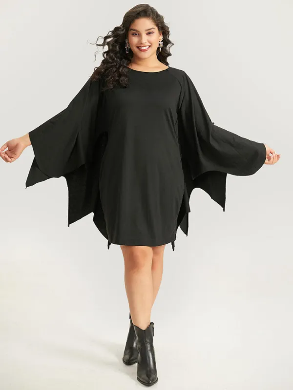 Halloween Plain Round Neck Dolman Sleeve Dress sold by Bloomchic