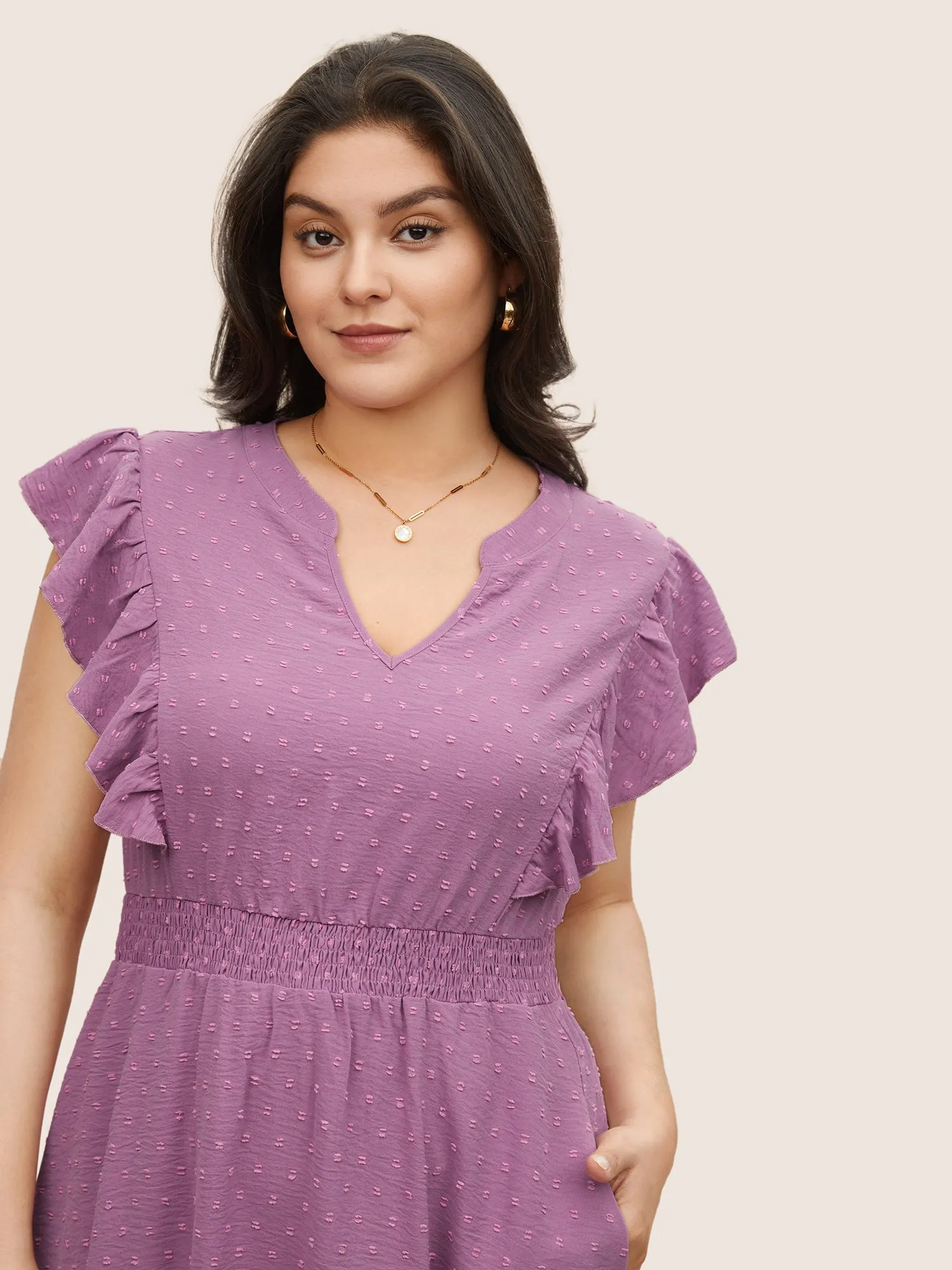 Solid Textured Shirred Patchwork Ruffles Dress sold by Bloomchic product image thumbnail 4