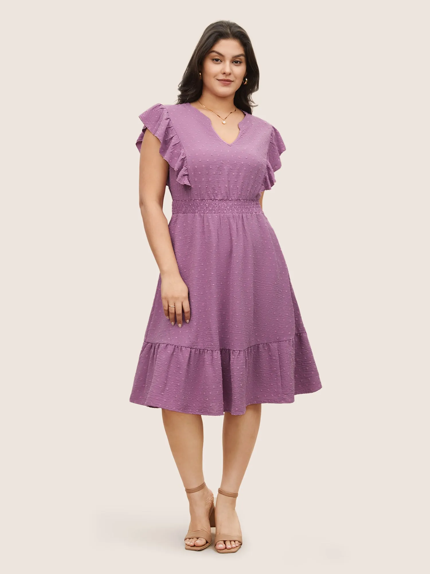 Solid Textured Shirred Patchwork Ruffles Dress sold by Bloomchic