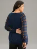 Plaid Two Tone Patchwork Rib Knit Sweatshirt sold by Bloomchic
