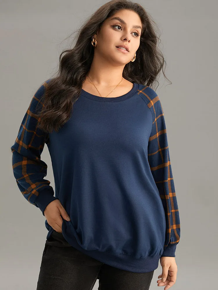 Plaid Two Tone Patchwork Rib Knit Sweatshirt sold by Bloomchic