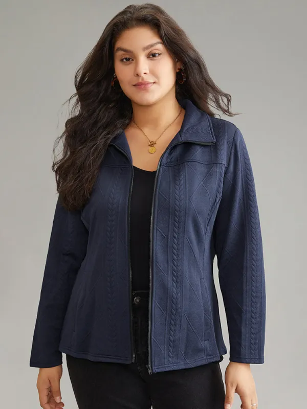 Solid Jacquard Zipper Texture Jacket sold by Bloomchic