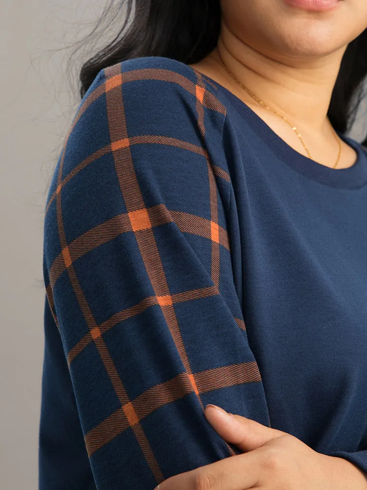 Plaid Two Tone Patchwork Rib Knit Sweatshirt sold by Bloomchic product image thumbnail 5