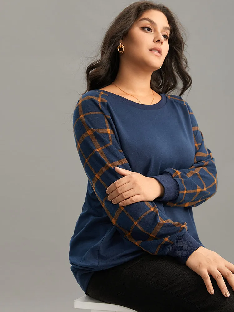 Plaid Two Tone Patchwork Rib Knit Sweatshirt sold by Bloomchic product image thumbnail 2