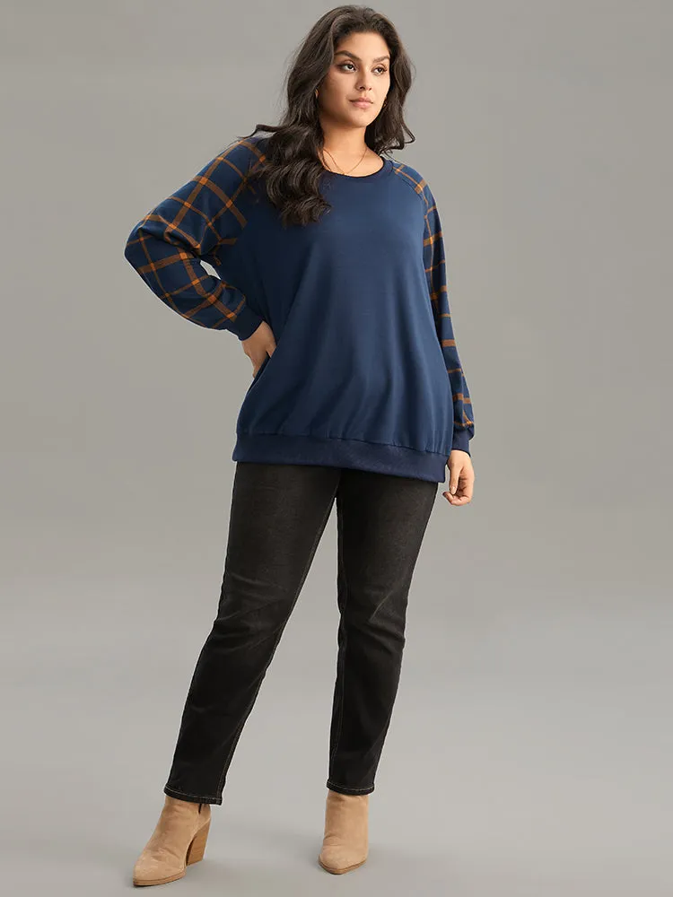 Plaid Two Tone Patchwork Rib Knit Sweatshirt sold by Bloomchic product image thumbnail 3