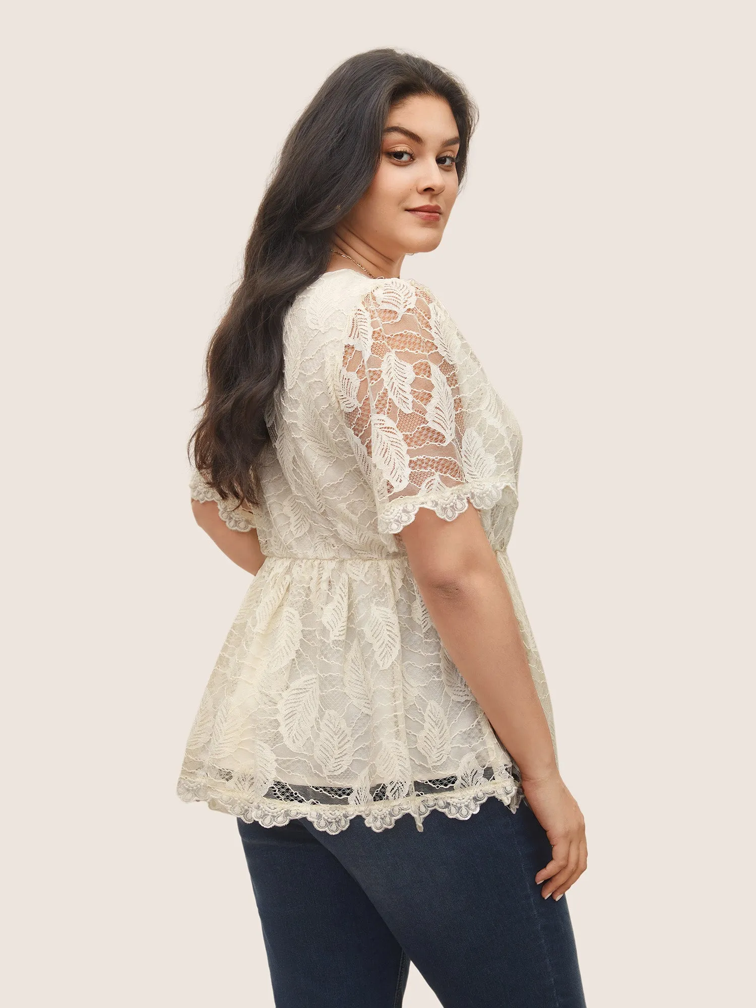 Lace Panel Mesh Patchwork Elastic Waist Blouse sold by Bloomchic product image thumbnail 4