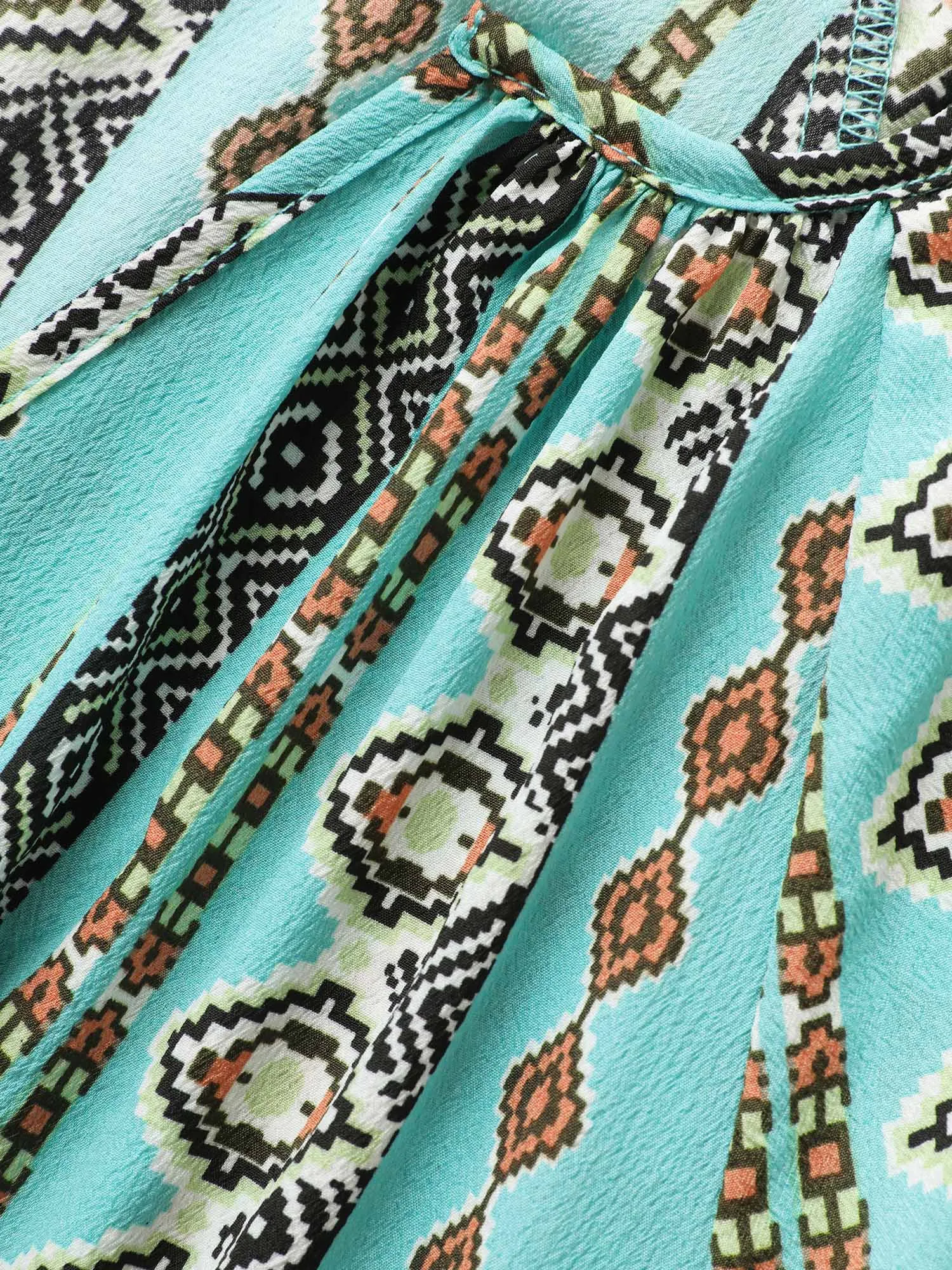 Bandana Print Elastic Waist Gathered Puff Sleeve Dress sold by Bloomchic product image thumbnail 5