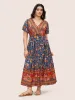 Bandana Surplice Neck Pocket Belted Flutter Hem Maxi Dress sold by Bloomchic