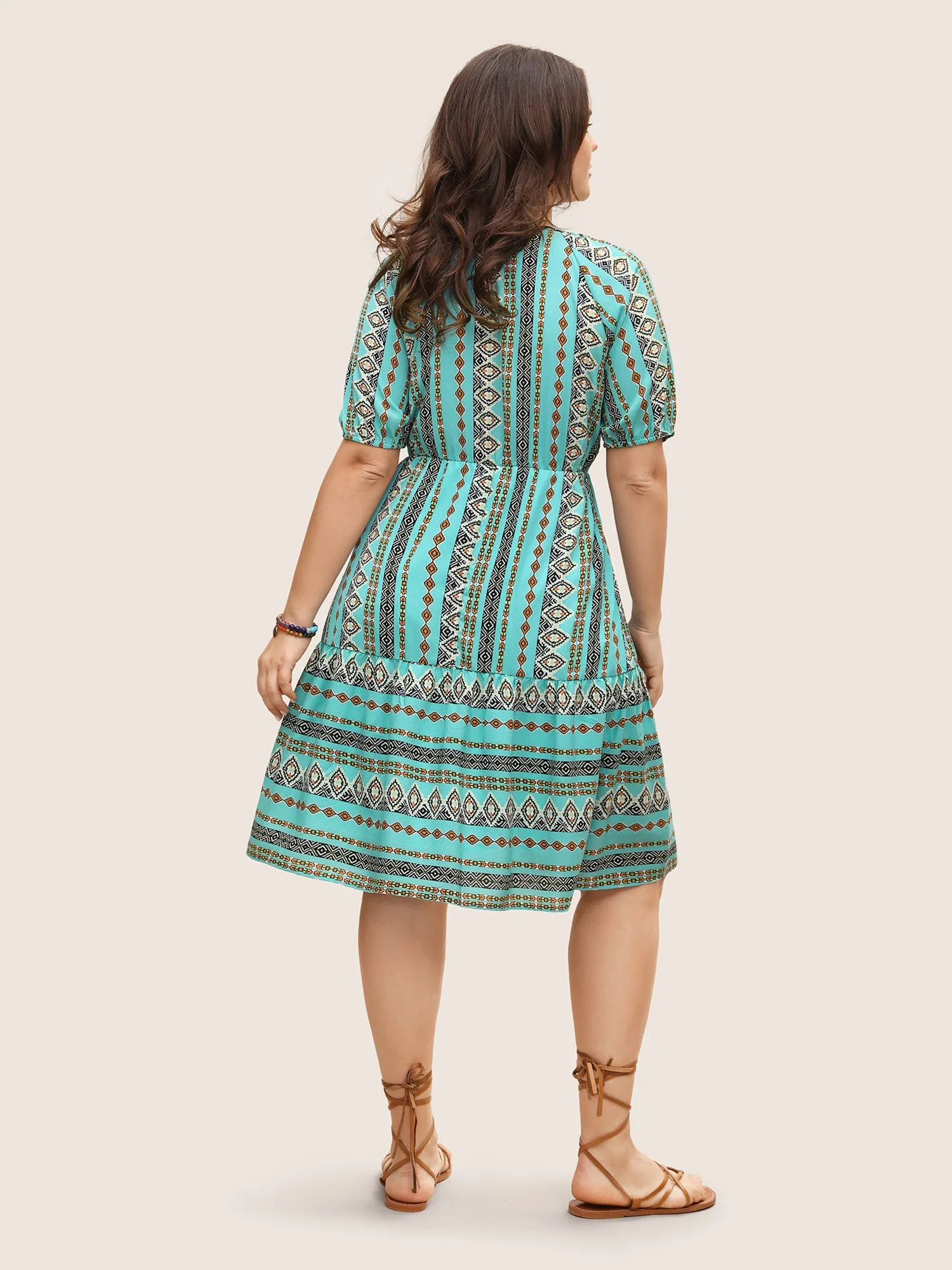 Bandana Print Elastic Waist Gathered Puff Sleeve Dress sold by Bloomchic product image thumbnail 3