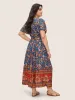 Bandana Surplice Neck Pocket Belted Flutter Hem Maxi Dress sold by Bloomchic